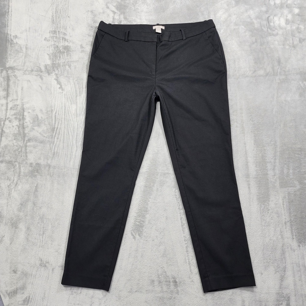 H&M Pants Womens 16 Black Slim Tapered Twill‎ Dress Ankle Stretch Office Casual
